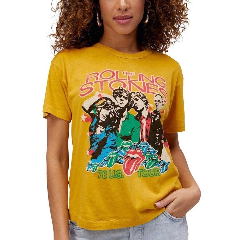 Rolling Stones Daydreamer Women's '78 U.S. Tour Graphic Ringer T-Shirt - Gold S